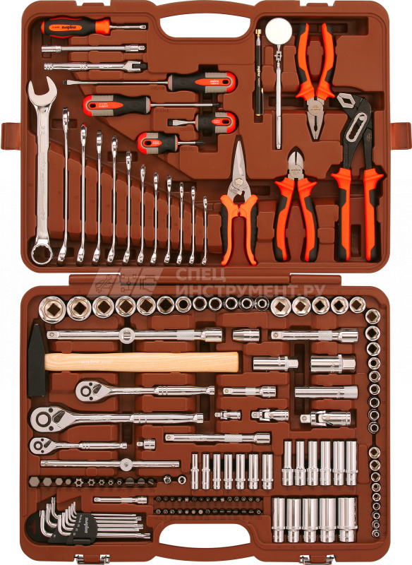Универсальный набор инструмента торцевые головки 1/4", 3/8", 1/2"DR 4-30 мм, аксессуары к ним, комбинированные ключи 8-22 мм, 150 предметов